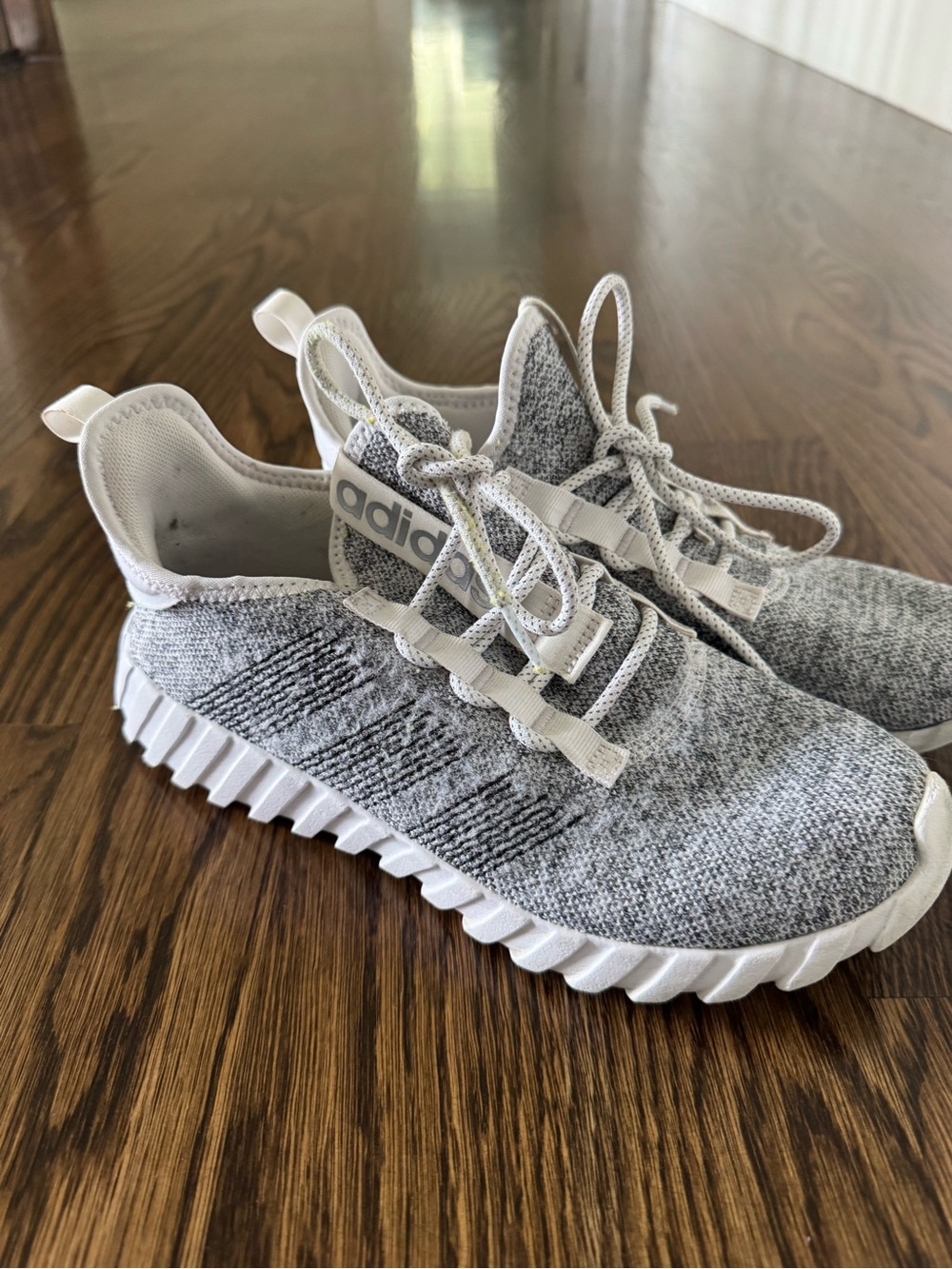 adidas Kids White and Gray Knit Sneakers